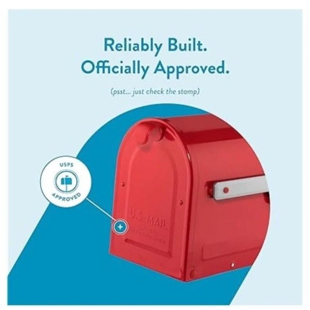 Architectural Mailboxes 7600R MB1 Post Mount Mailbox - Red with Silver Flag -...